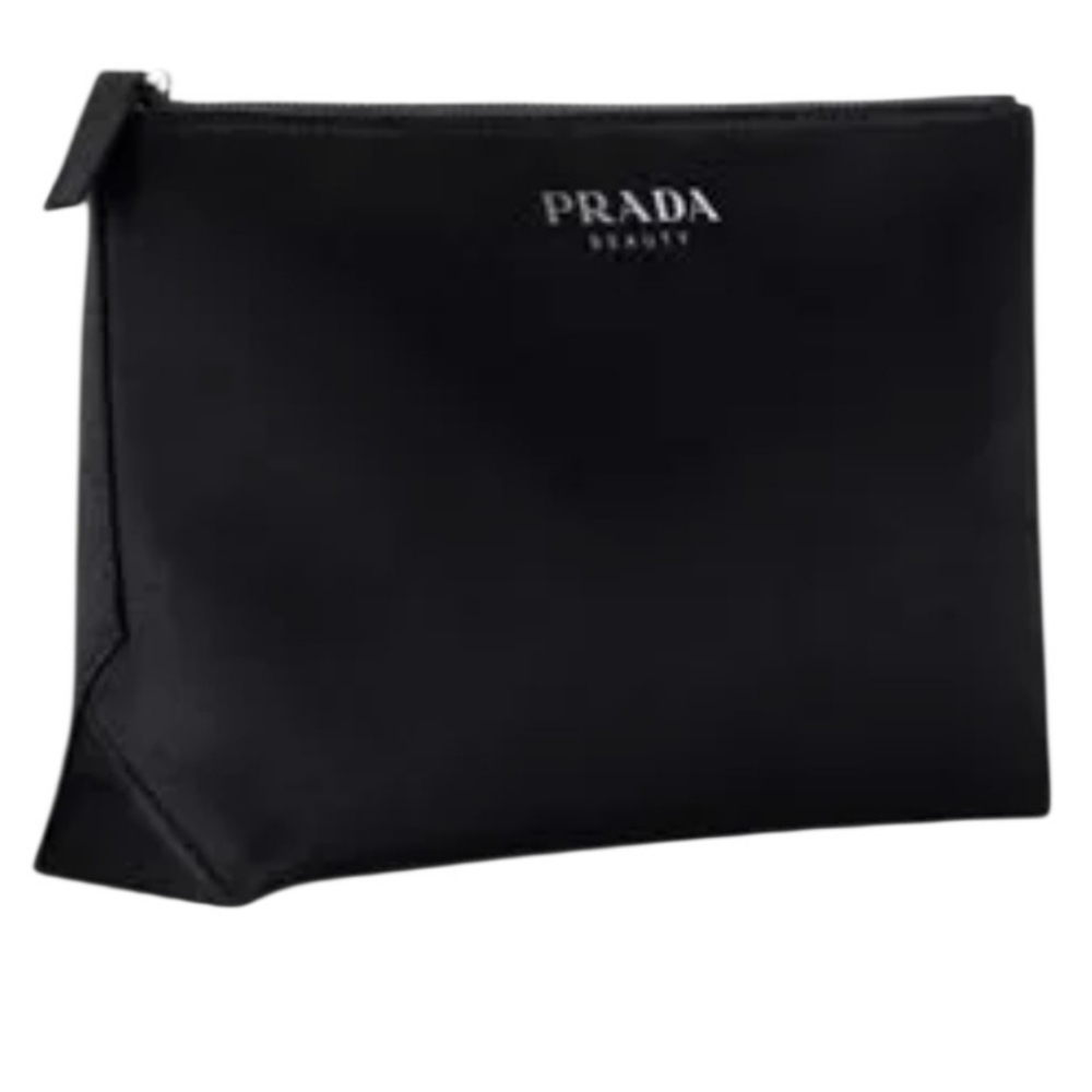 NEW Prada Black Satin Cosmetic Clutch Toiletry Bag